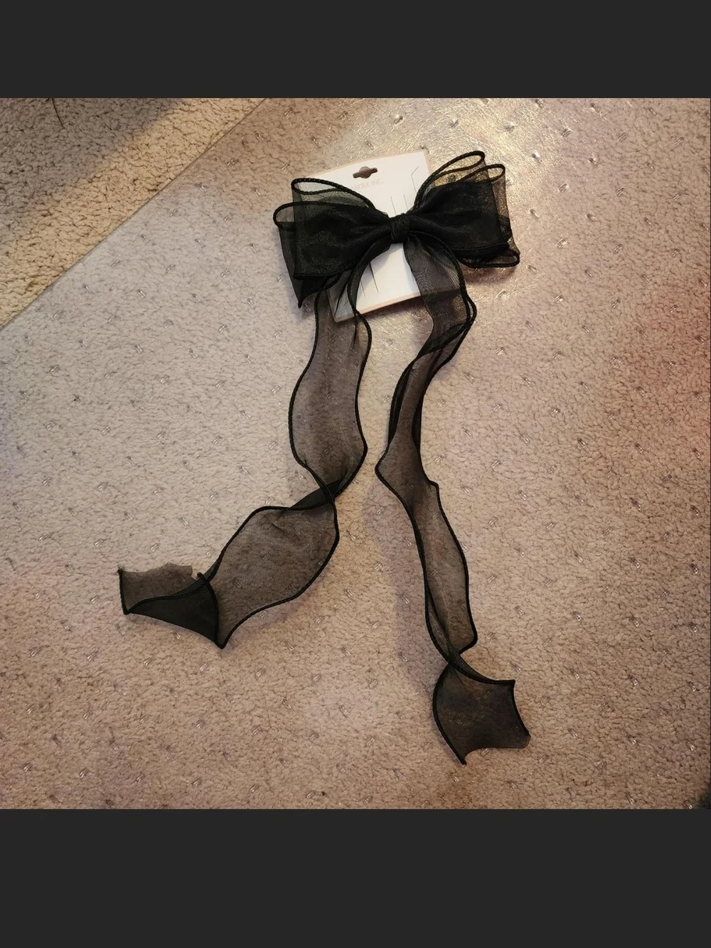 Sheer Black Ribbon Hair Bow with Long Tails